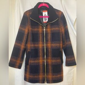 Pendleton Knit Wool Blend Walker Blue Orange Plaid Jacket NWT Size M Double Zip